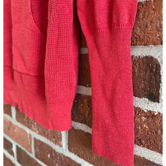 Lilla P Coral Red Knit Hoodie Sweater Women’s Medium Long Sleeve Pullover - Picture 4 of 7